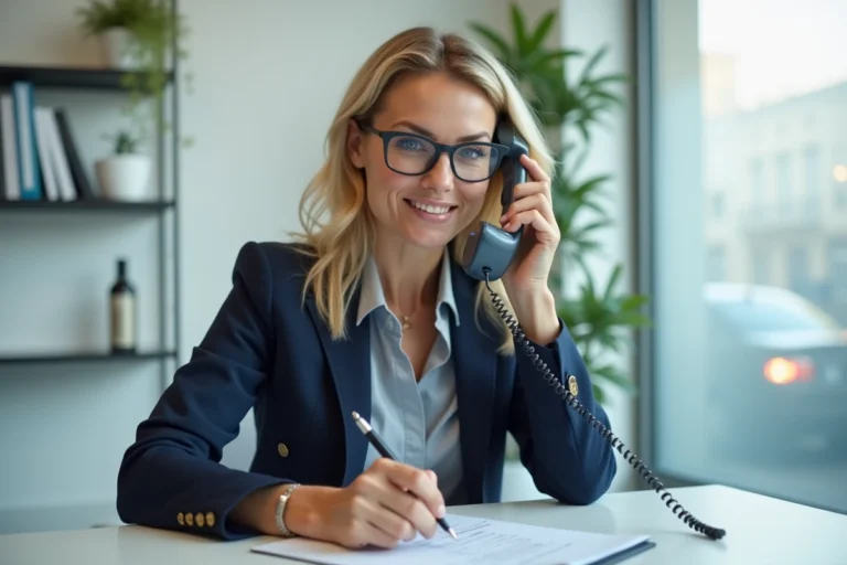 Femme conseillère en assurance au téléphone dans une agence Pacifica Mutuelle à Blois