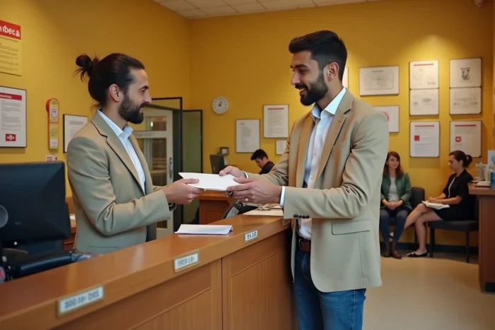 Homme envoyant un courrier à une mutuelle depuis un bureau de poste à Blois