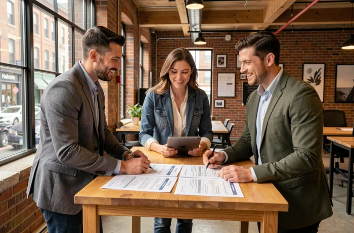 Team van professionals die samenwerken rond een personeelsbeheersplanning in een moderne werkomgeving